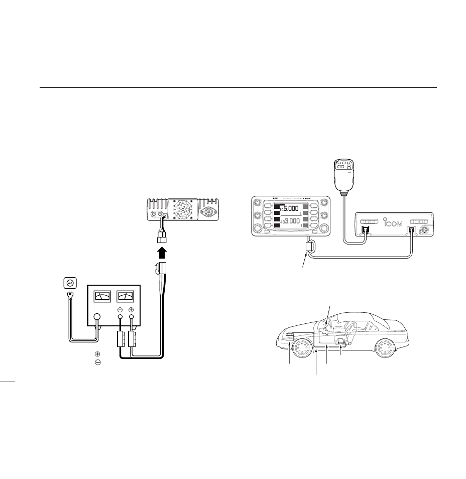 Dc power supply connection, Cable connection, Installation | Connect the cable as shown below | Icom IC-2800H User Manual | Page 20 / 88