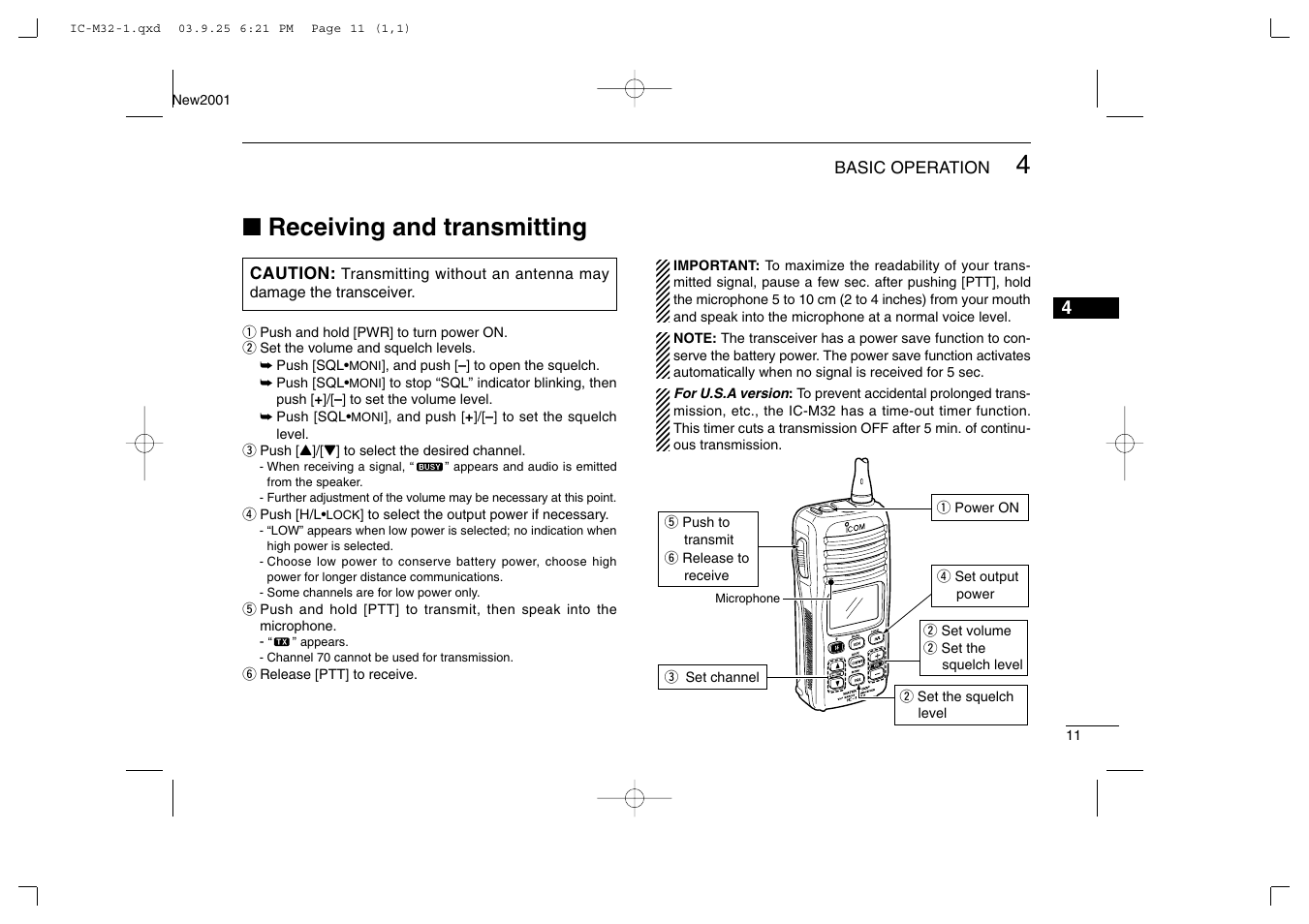 Receiving and transmitting | Icom IC-M32 User Manual | Page 17 / 40