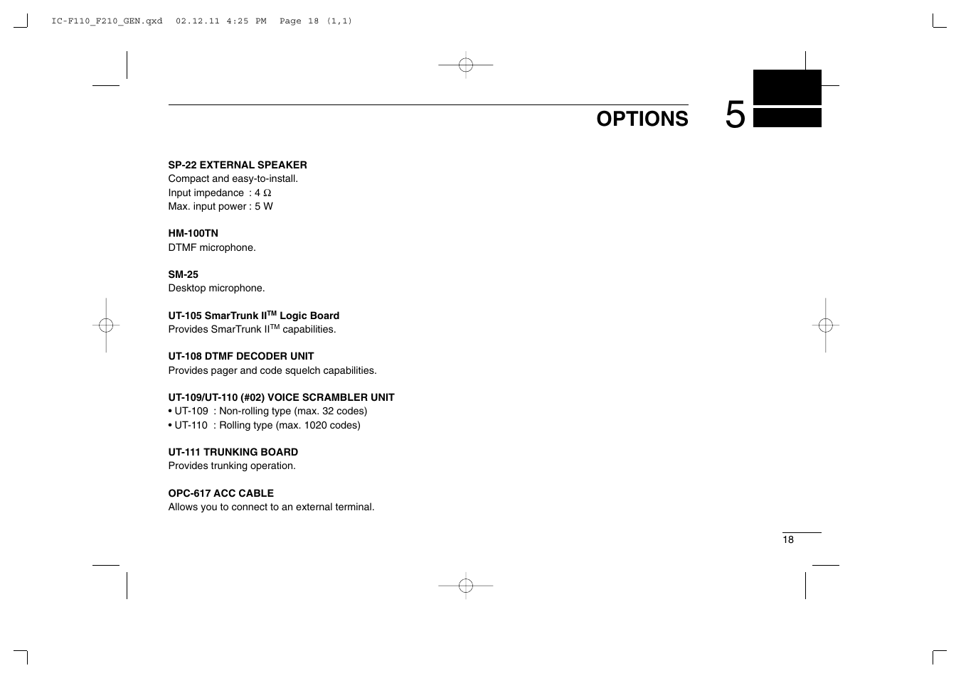 Options | Icom IC-F210 User Manual | Page 21 / 24