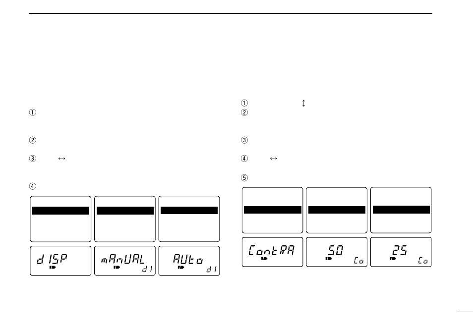 Display mode selection, Display contrast | Icom COMMUNICATIONS RECEIVER IC-R3 User Manual | Page 47 / 64