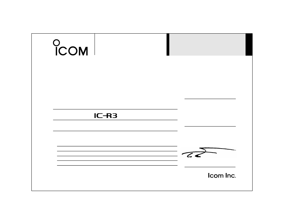 Declaration of conformity, Ic-r3 | Icom COMMUNICATIONS RECEIVER IC-R3 User Manual | Page 63 / 64