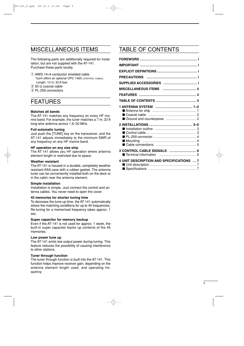 Icom AT-141 User Manual | Page 3 / 11