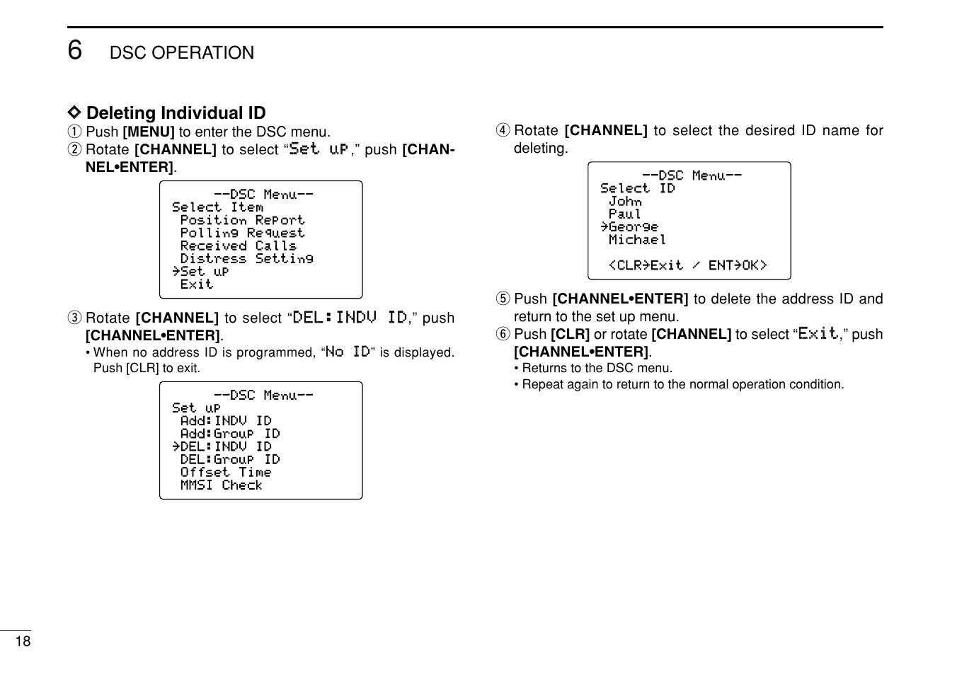 Dsc operation d d deleting individual id | Icom IC-M505 User Manual | Page 24 / 80