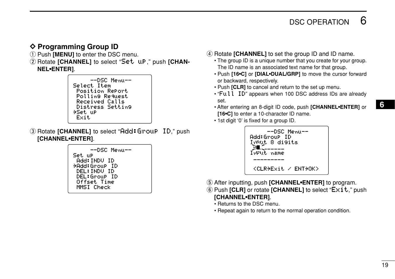 Dsc operation, Dd programming group id | Icom IC-M505 User Manual | Page 25 / 80