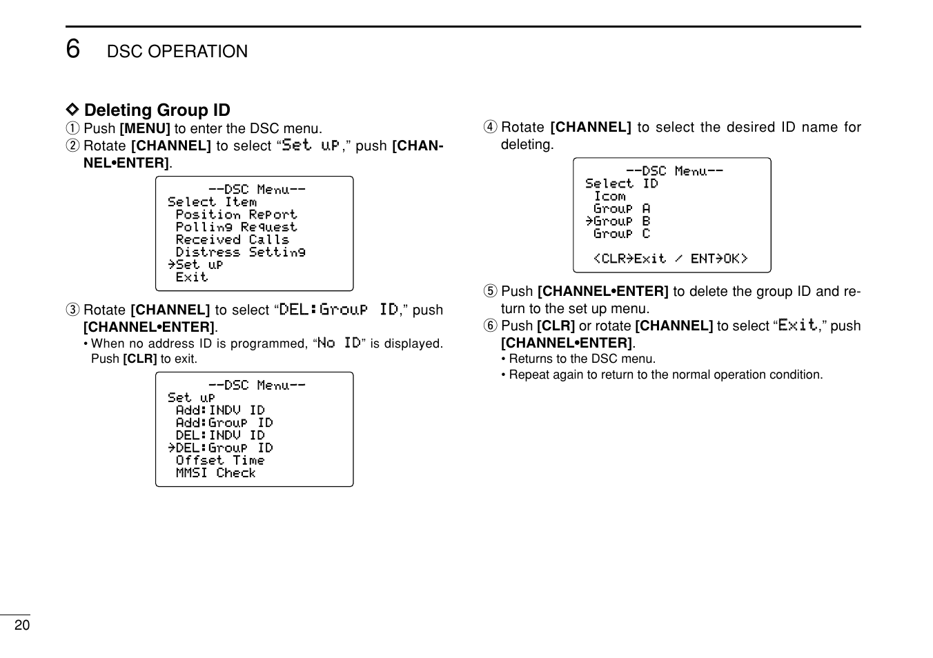 Dsc operation d d deleting group id | Icom IC-M505 User Manual | Page 26 / 80