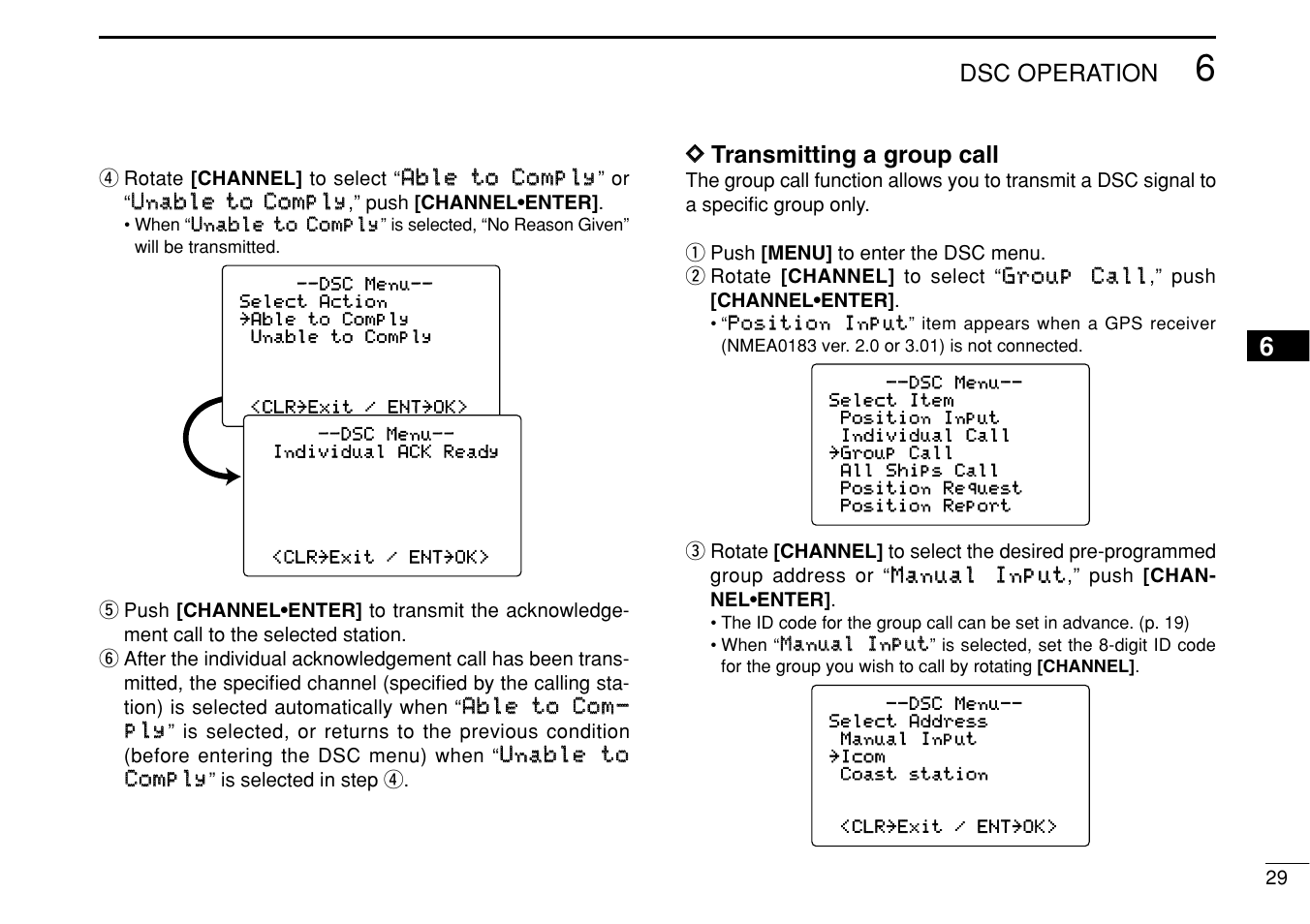 Dsc operation, Dd transmitting a group call | Icom IC-M505 User Manual | Page 35 / 80