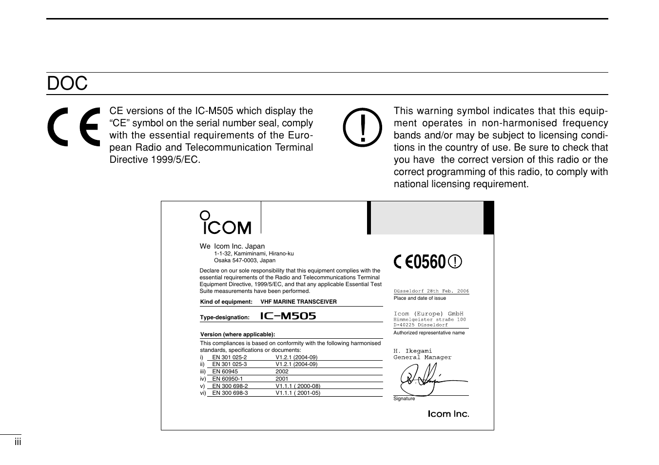 Icom IC-M505 User Manual | Page 4 / 80