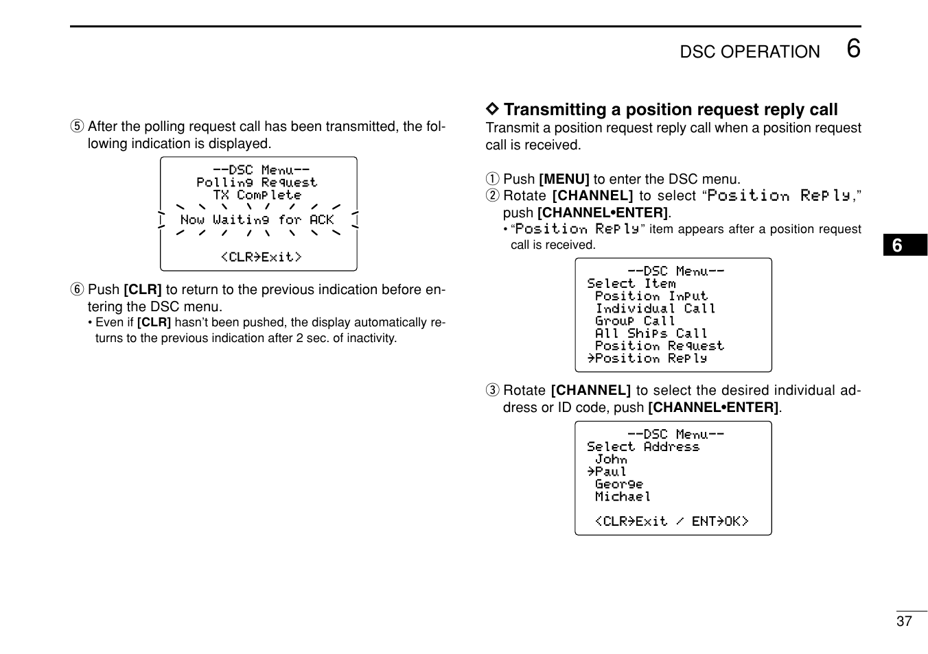 Dsc operation, Dd transmitting a position request reply call | Icom IC-M505 User Manual | Page 43 / 80