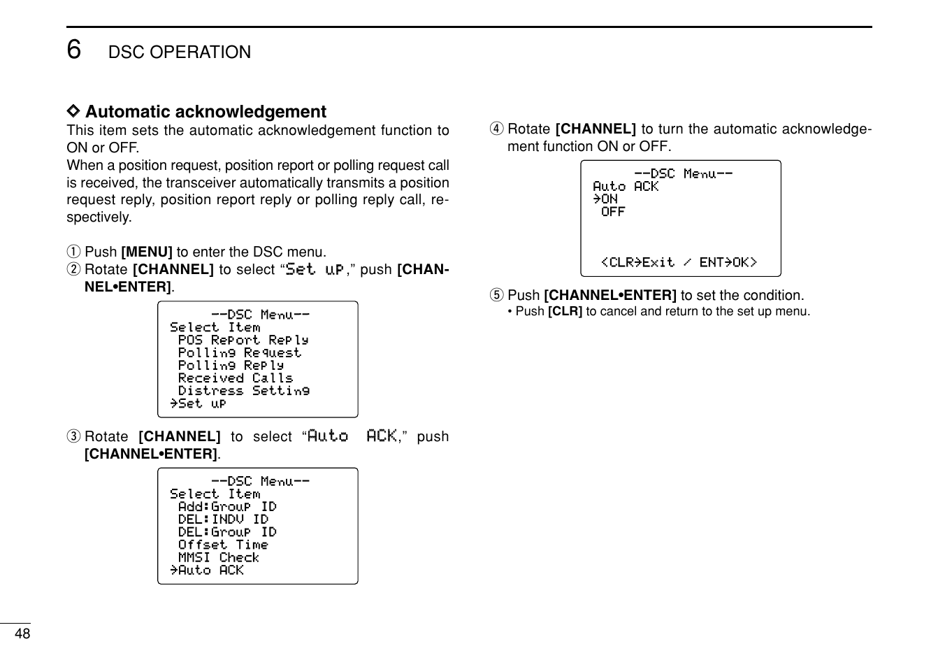 Dsc operation d d automatic acknowledgement | Icom IC-M505 User Manual | Page 54 / 80