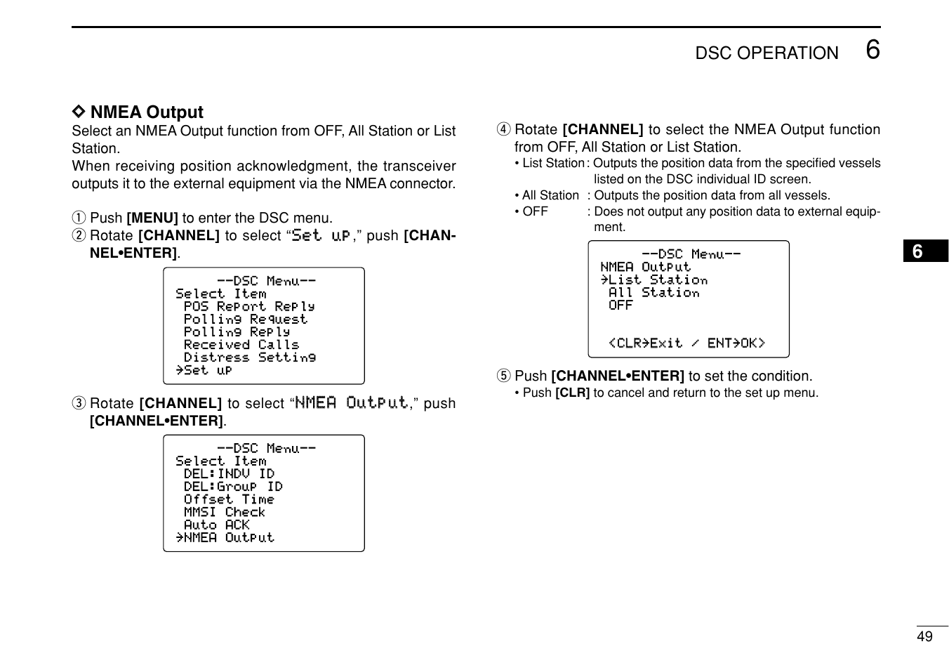 Dsc operation, Dd nmea output | Icom IC-M505 User Manual | Page 55 / 80
