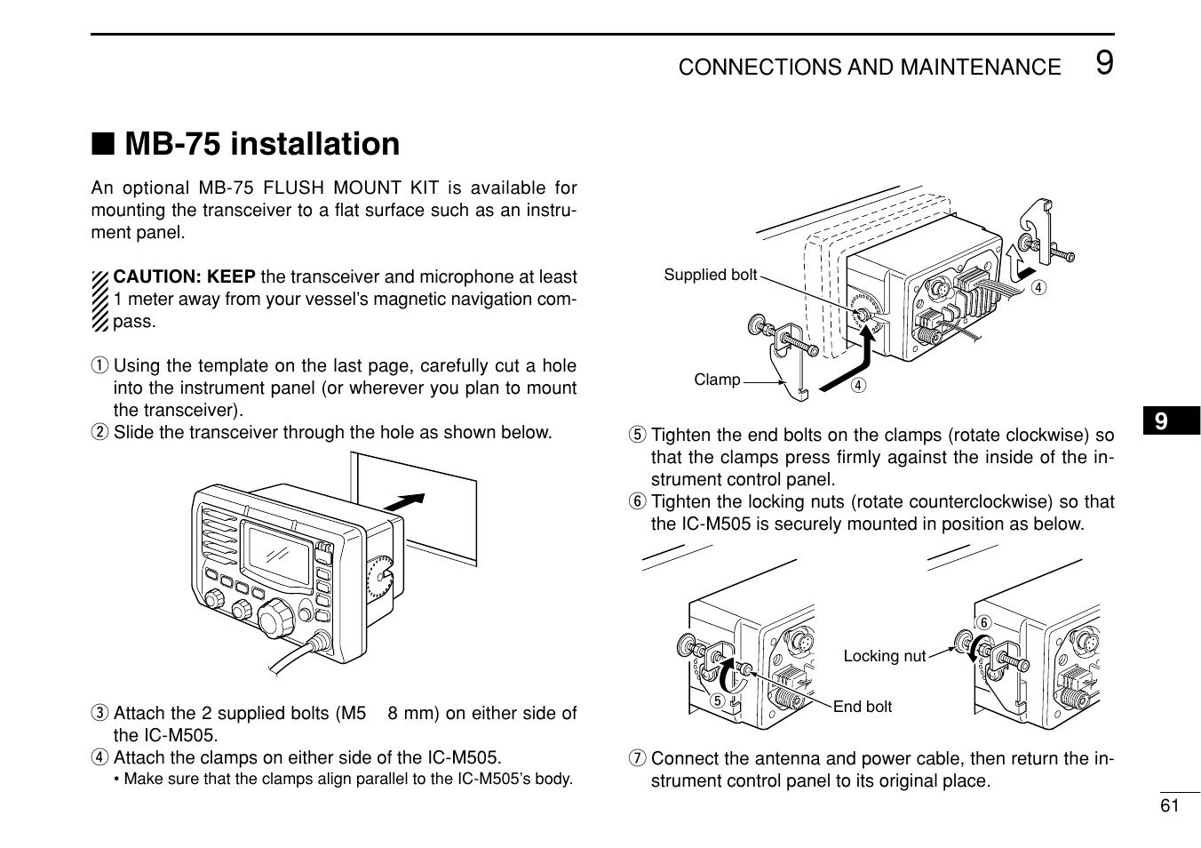 Mb-75 installation | Icom IC-M505 User Manual | Page 67 / 80