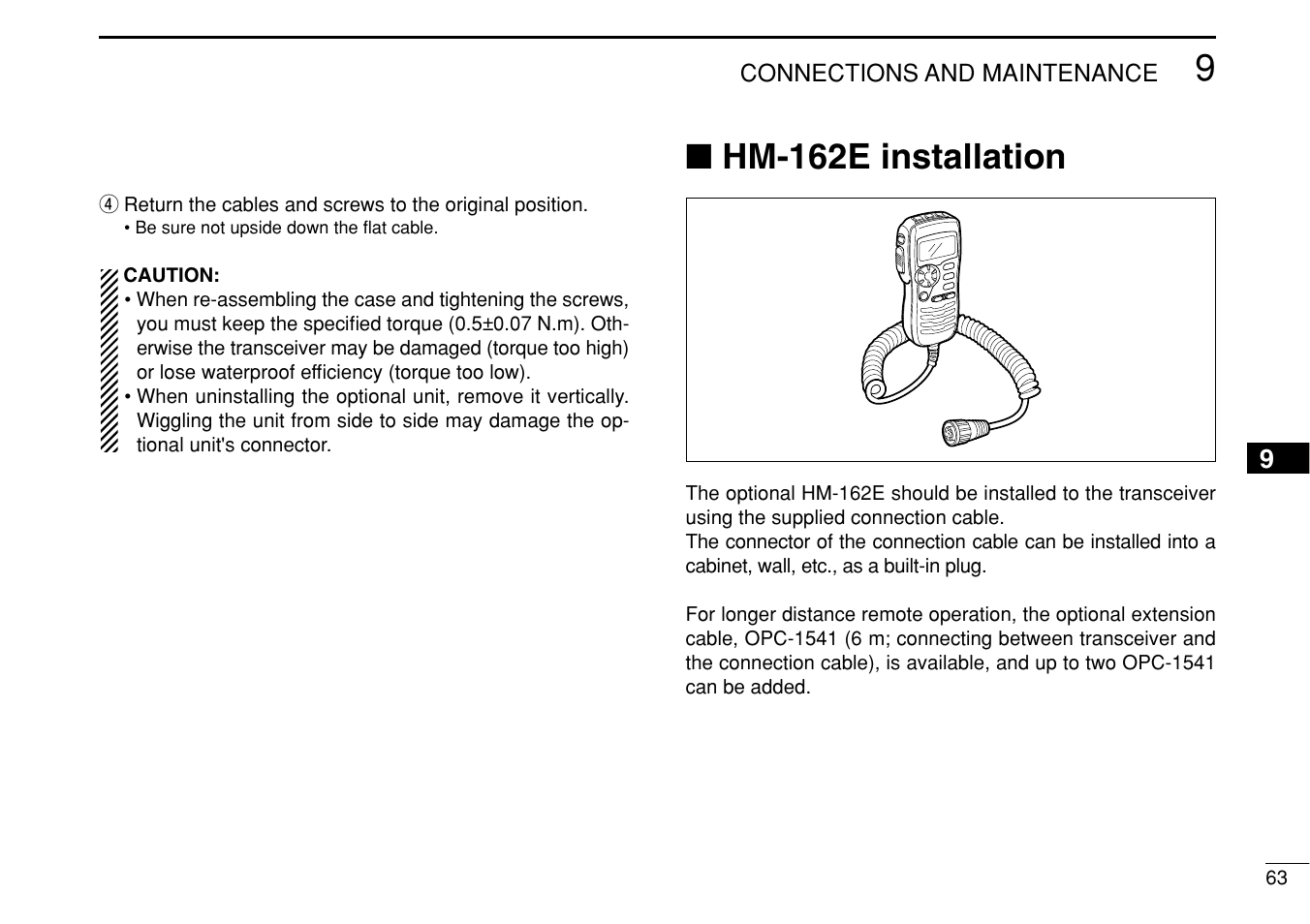 Hm-162e installation | Icom IC-M505 User Manual | Page 69 / 80