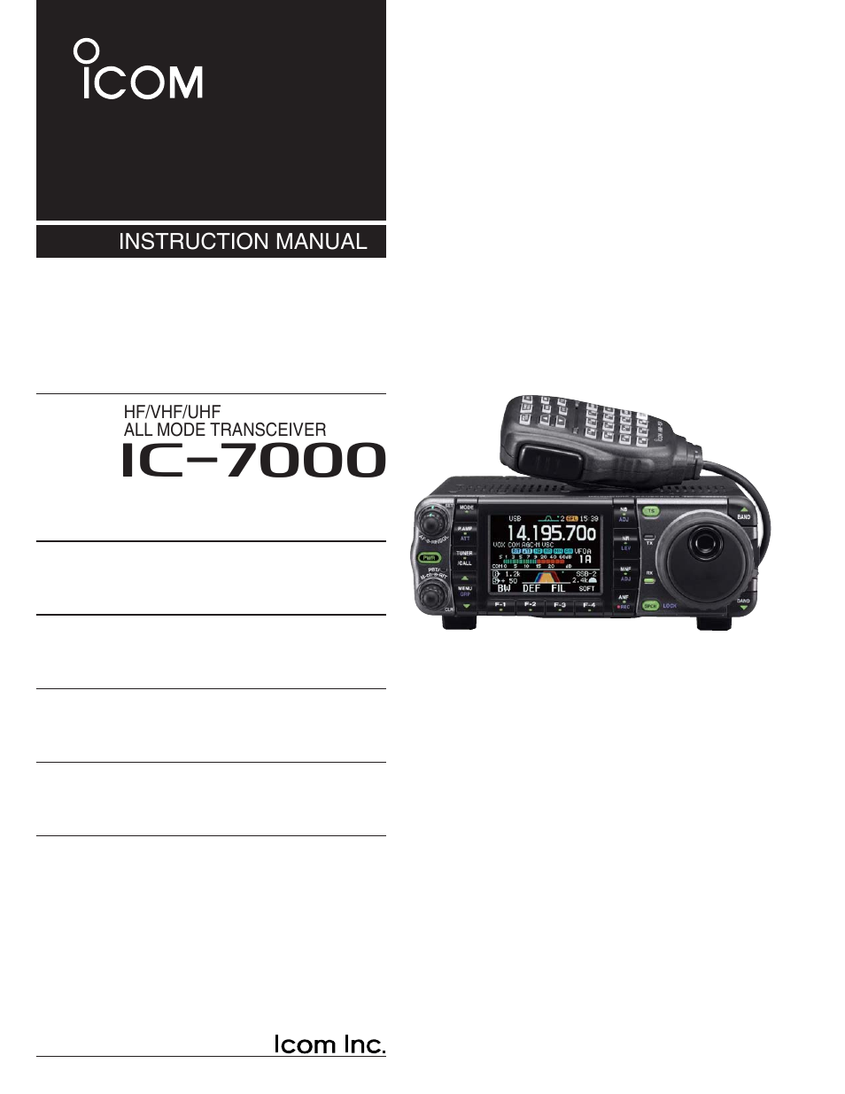 Icom IC-7000 User Manual | 166 pages