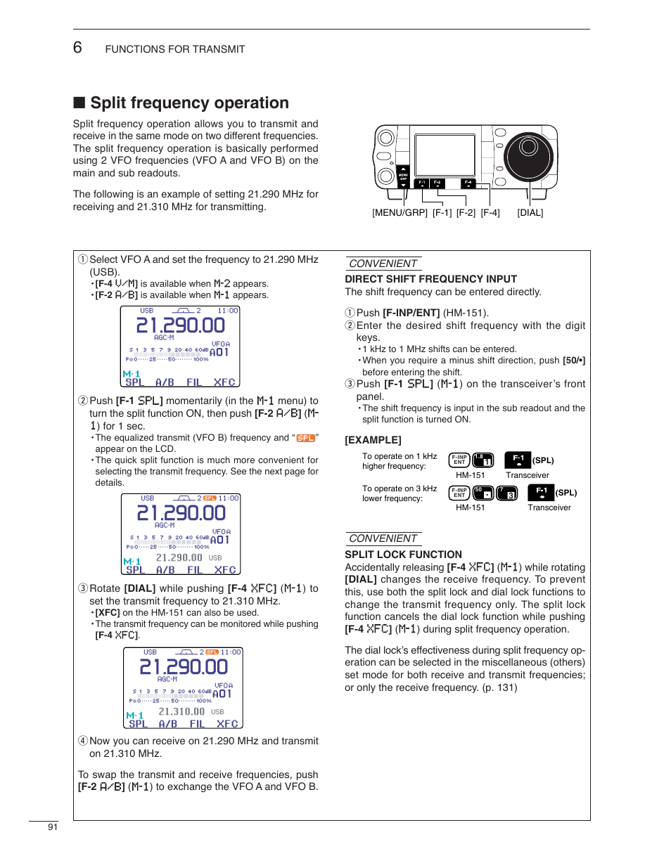 Split frequency operation | Icom IC-7000 User Manual | Page 100 / 166