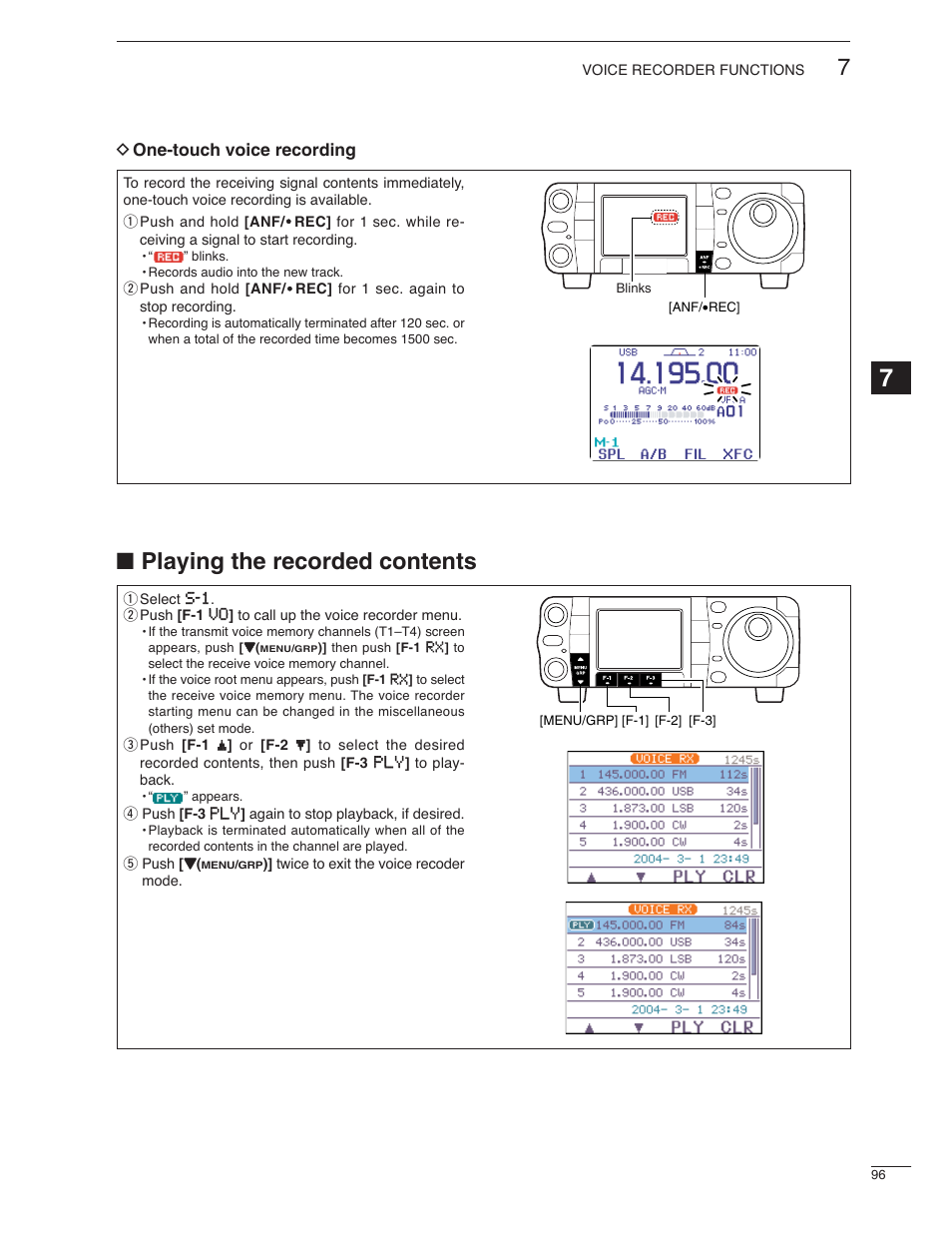 Playing the recorded contents | Icom IC-7000 User Manual | Page 105 / 166