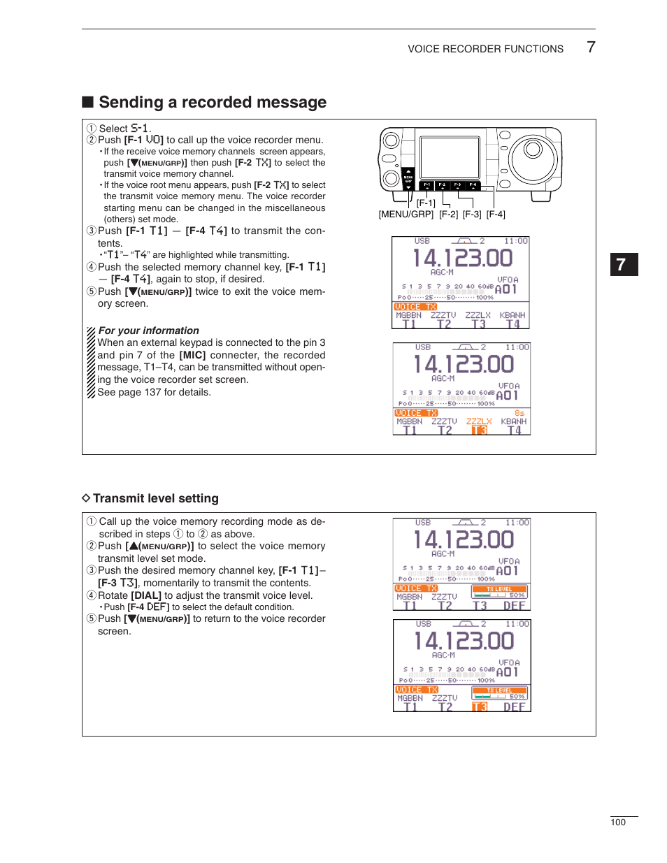 Sending a recorded message, D transmit level setting | Icom IC-7000 User Manual | Page 109 / 166