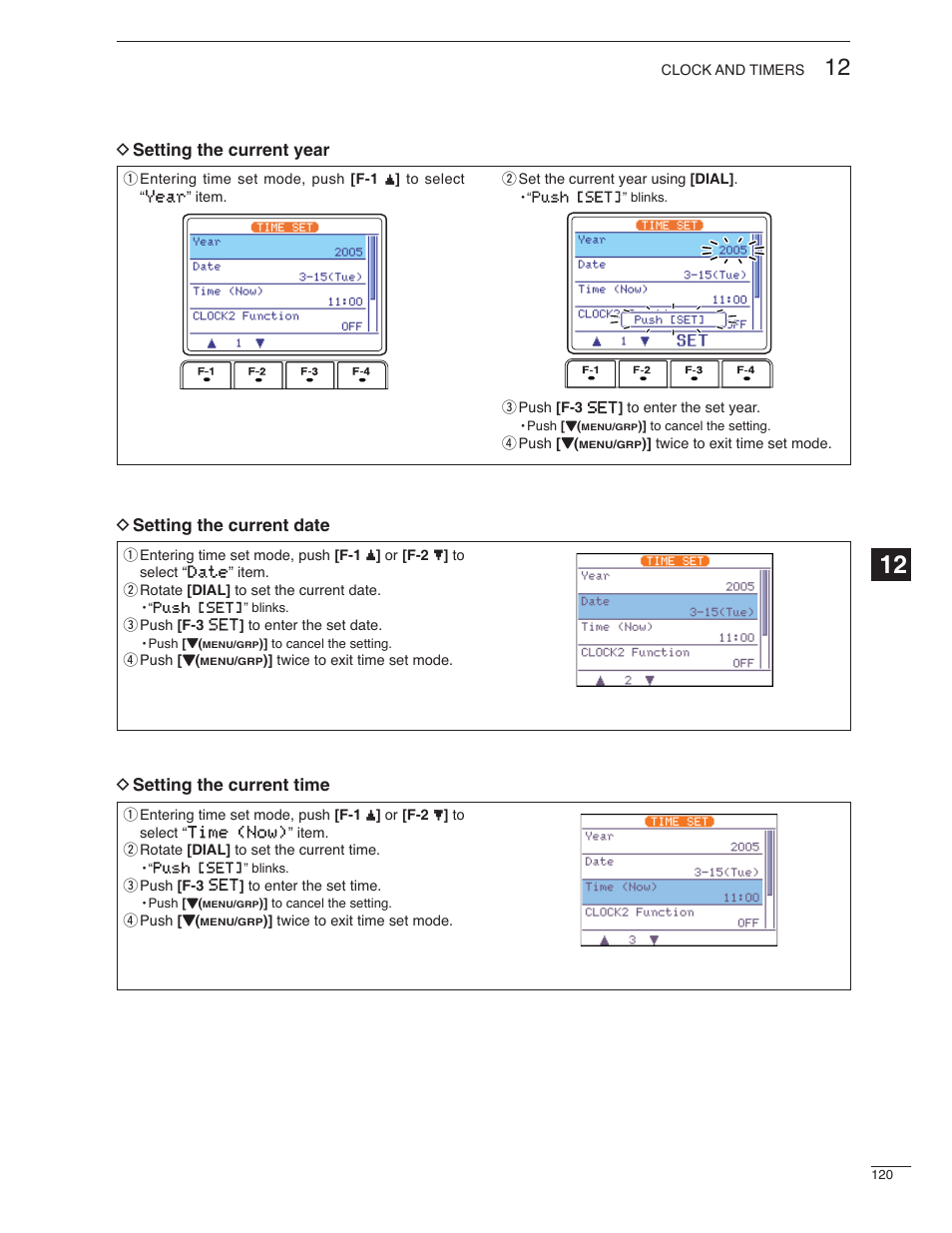 D setting the current year, D setting the current date, D setting the current time | Icom IC-7000 User Manual | Page 129 / 166