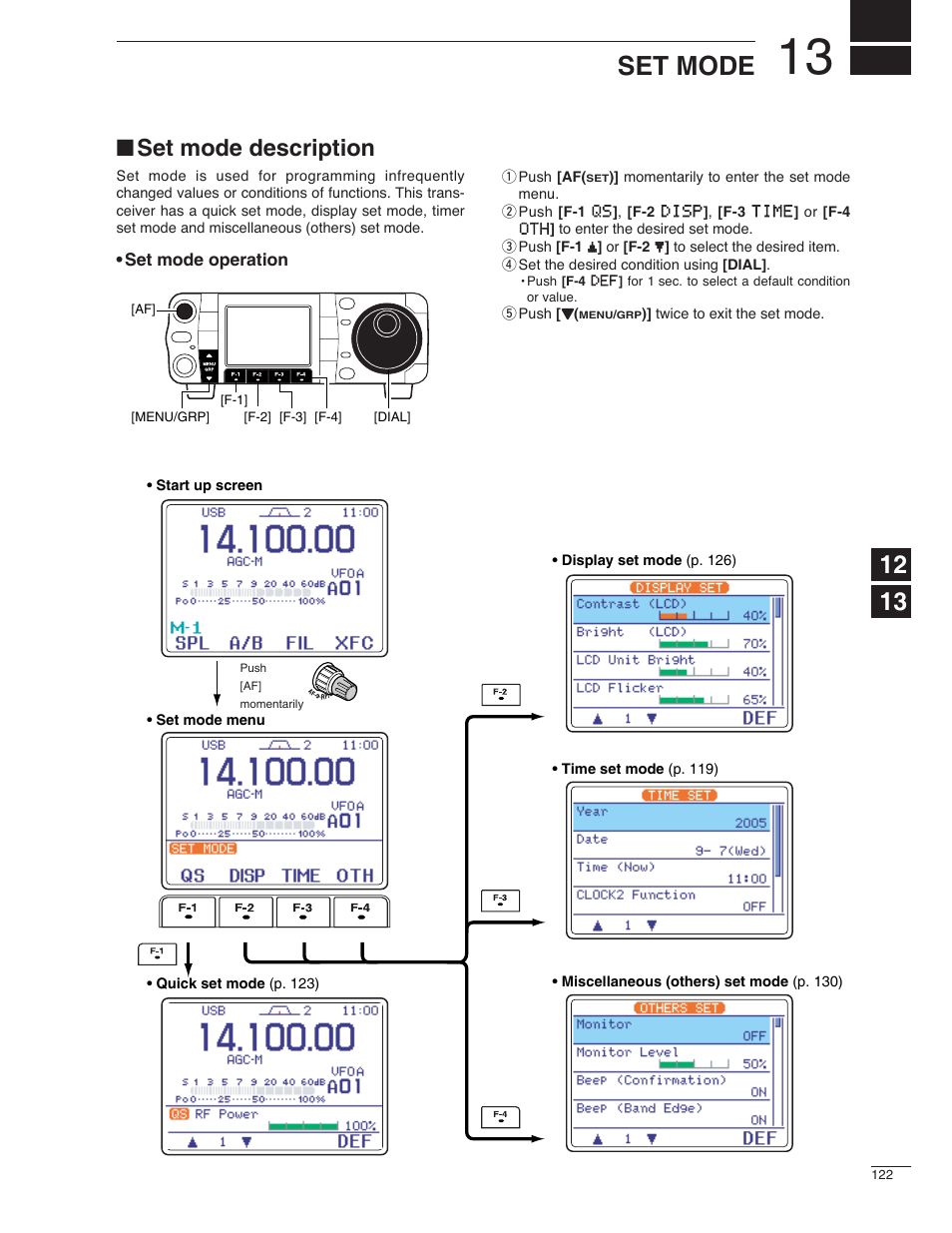 Set mode, Set mode description | Icom IC-7000 User Manual | Page 131 / 166