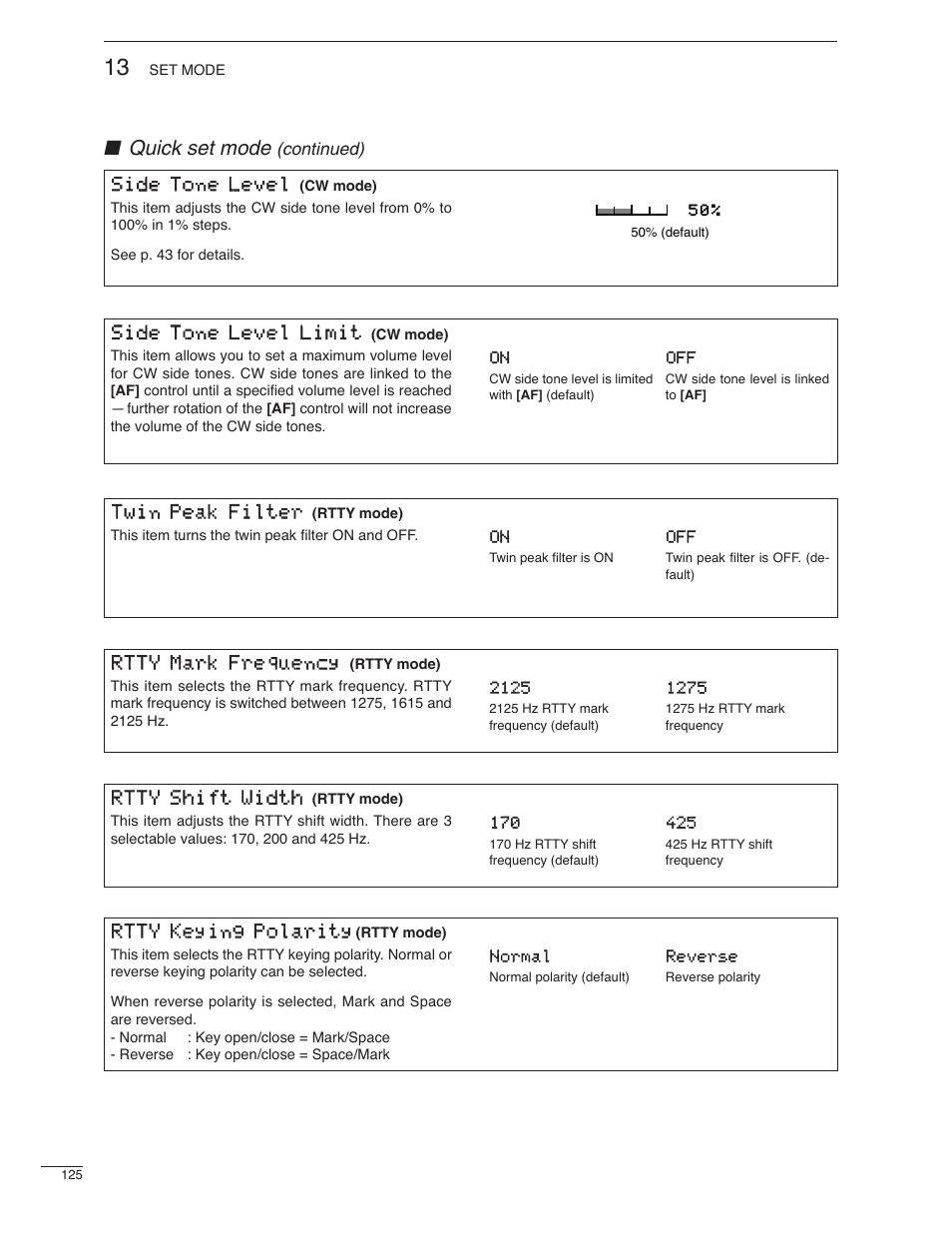 Quick set mode | Icom IC-7000 User Manual | Page 134 / 166