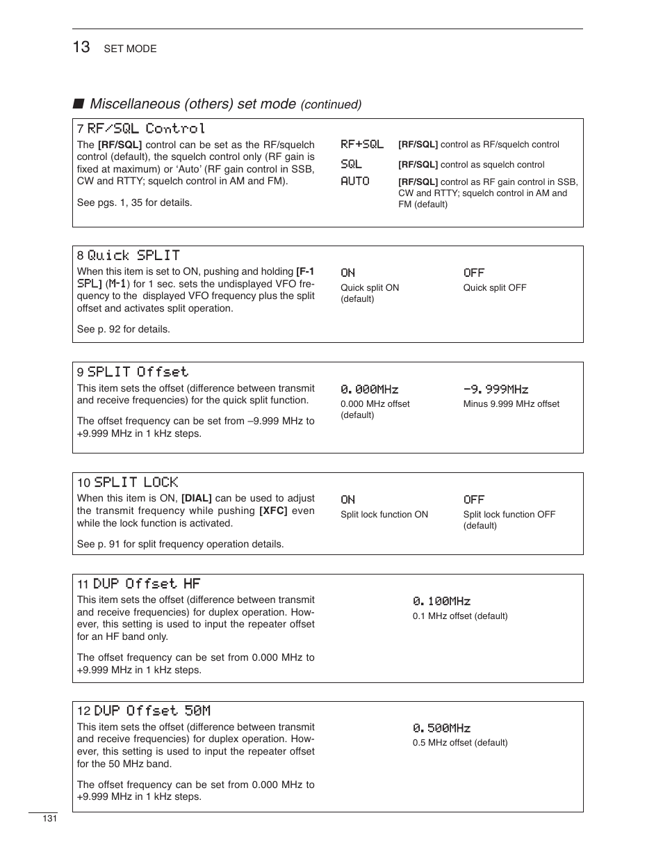 Miscellaneous (others) set mode | Icom IC-7000 User Manual | Page 140 / 166