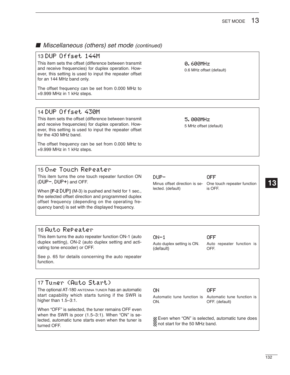 Miscellaneous (others) set mode | Icom IC-7000 User Manual | Page 141 / 166