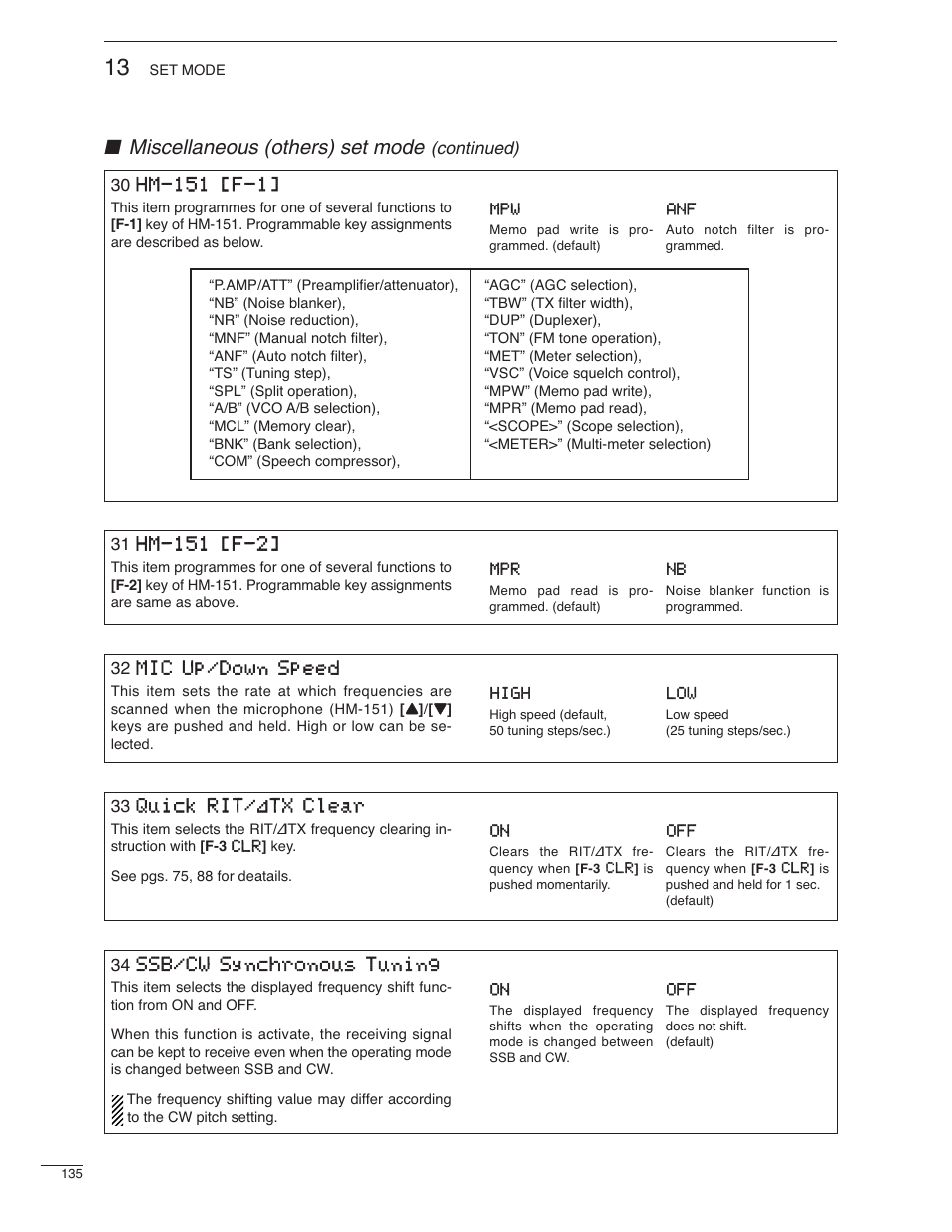 Miscellaneous (others) set mode | Icom IC-7000 User Manual | Page 144 / 166