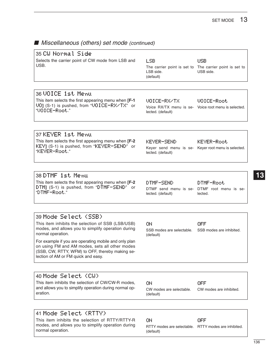 Miscellaneous (others) set mode | Icom IC-7000 User Manual | Page 145 / 166