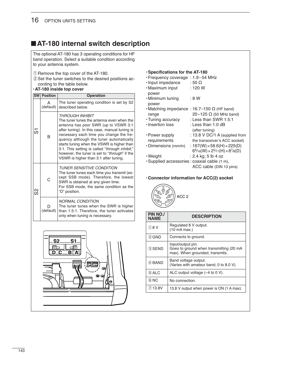 At-180 internal switch description | Icom IC-7000 User Manual | Page 152 / 166