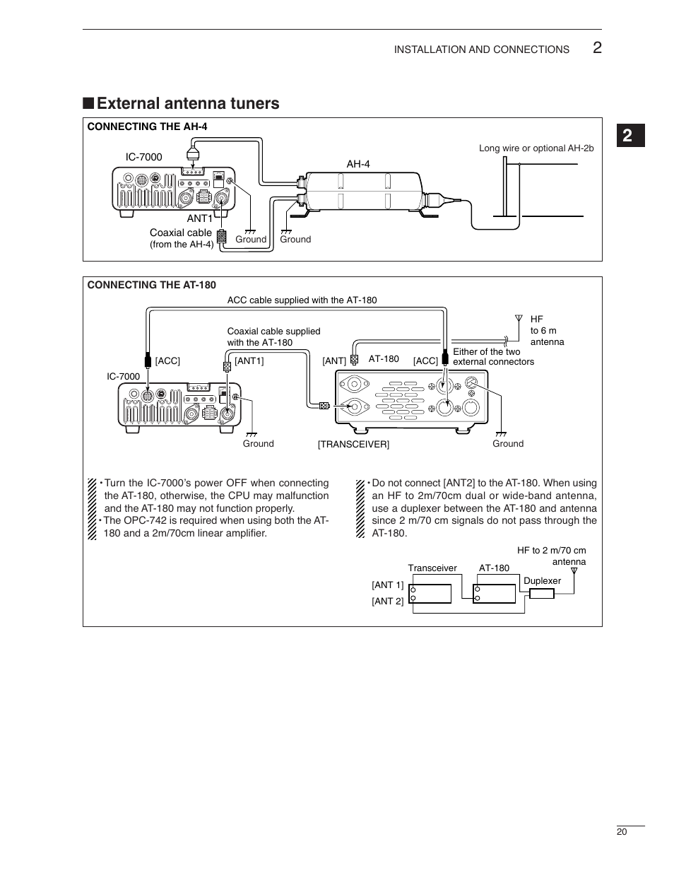 External antenna tuners | Icom IC-7000 User Manual | Page 29 / 166