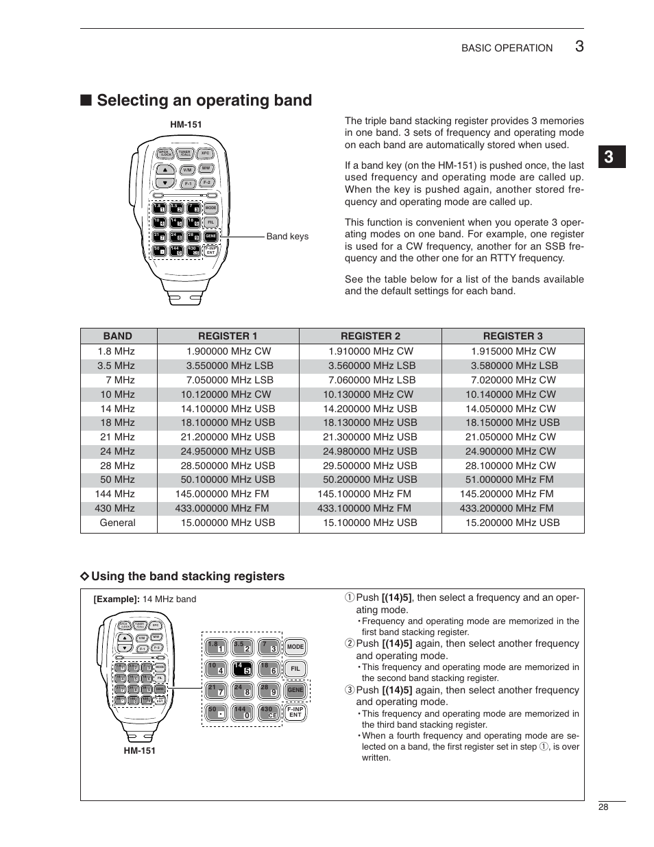 Selecting an operating band, D using the band stacking registers, Basic operation | Icom IC-7000 User Manual | Page 37 / 166