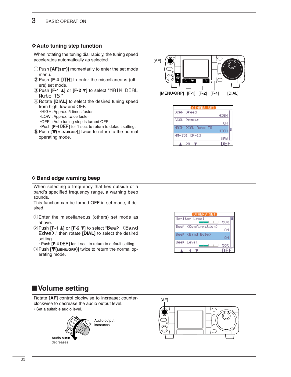 Volume setting | Icom IC-7000 User Manual | Page 42 / 166