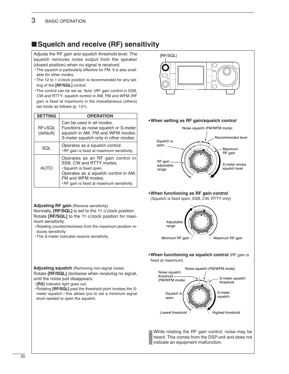 Squelch and receive (rf) sensitivity | Icom IC-7000 User Manual | Page 44 / 166