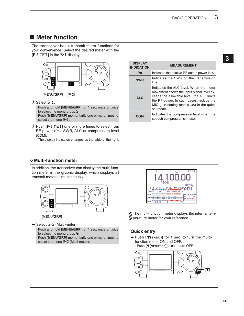 Meter function | Icom IC-7000 User Manual | Page 45 / 166