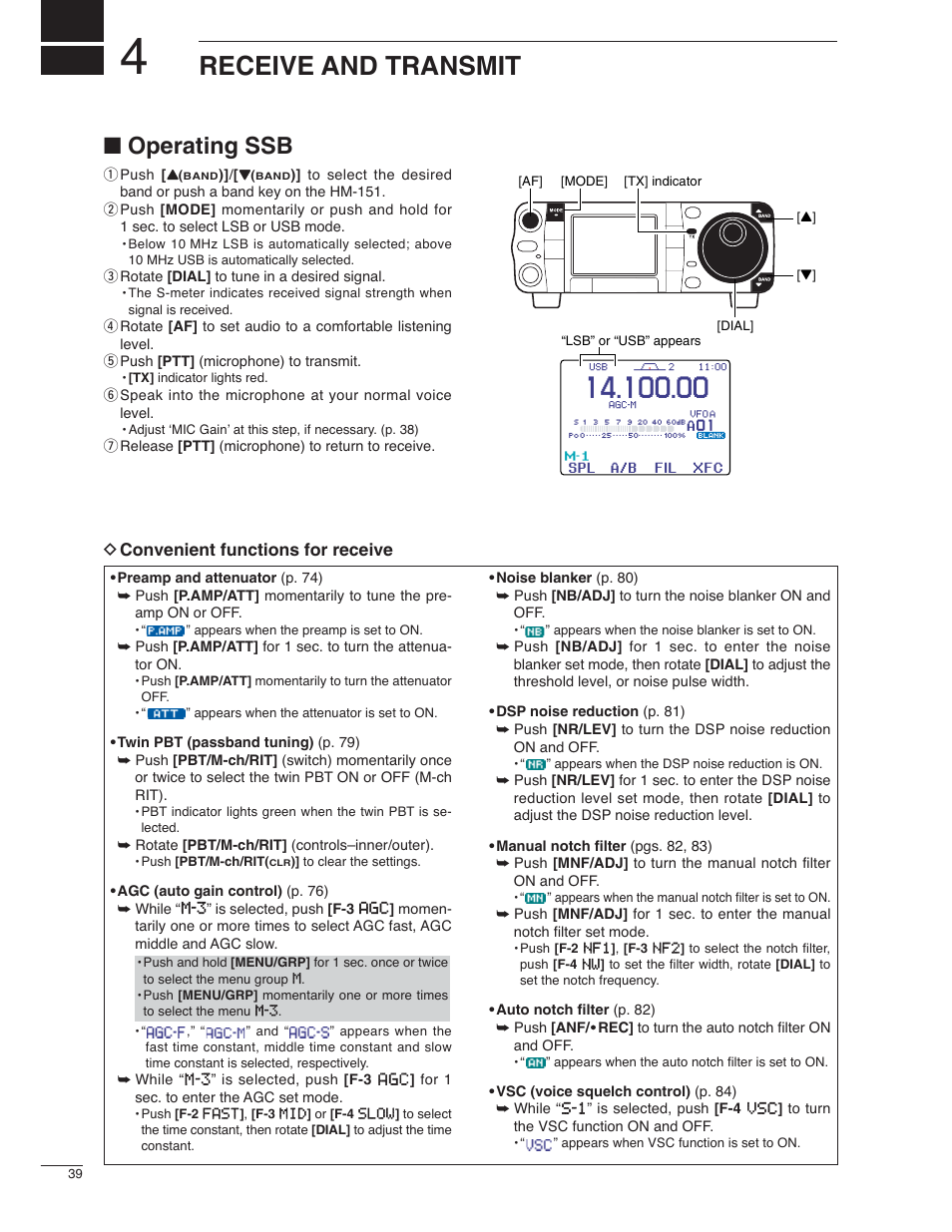 Receive and transmit, Operating ssb | Icom IC-7000 User Manual | Page 48 / 166