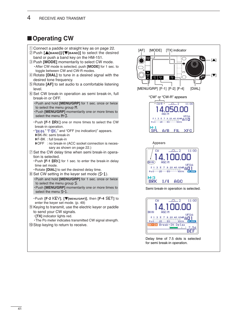 Operating cw | Icom IC-7000 User Manual | Page 50 / 166