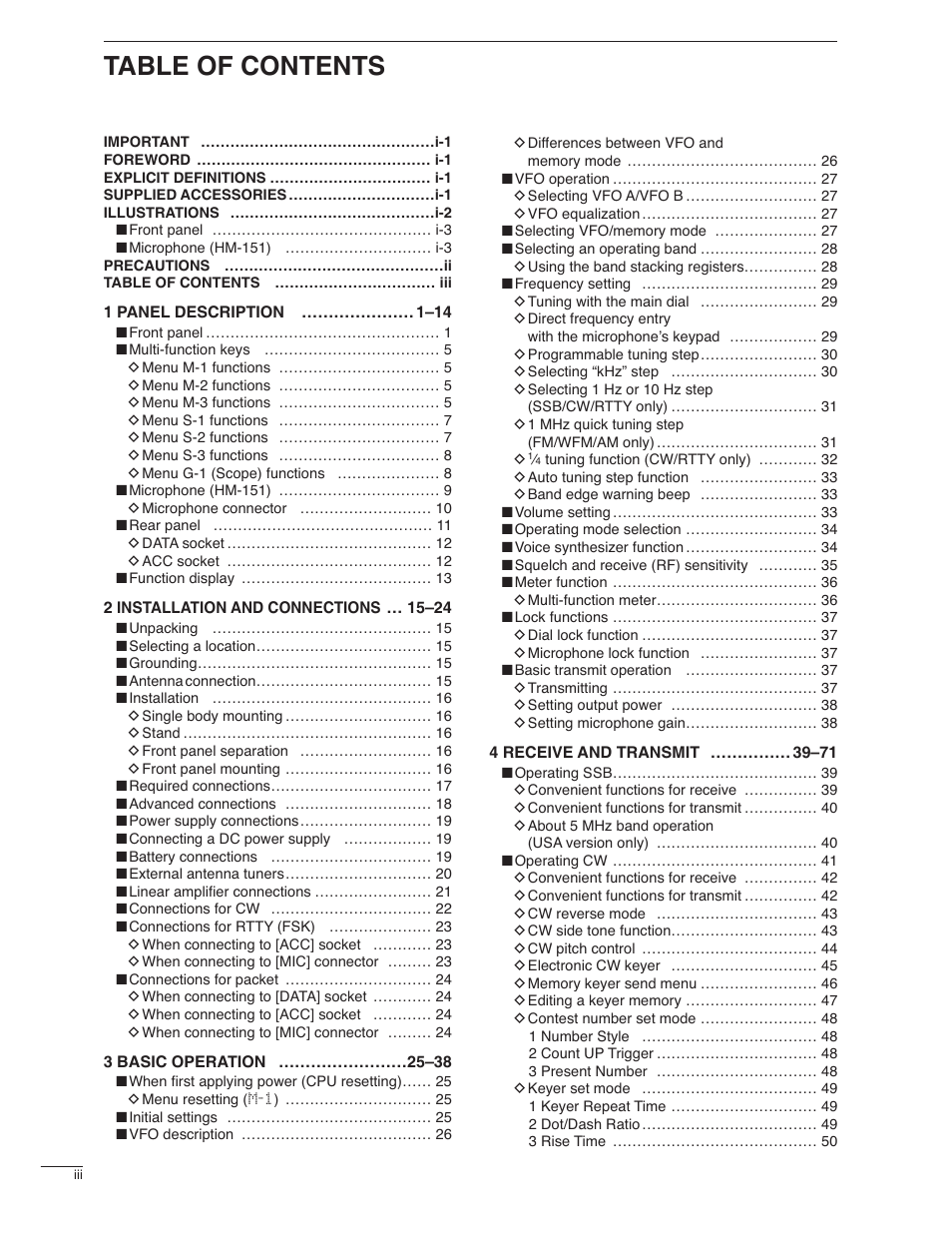 Icom IC-7000 User Manual | Page 6 / 166