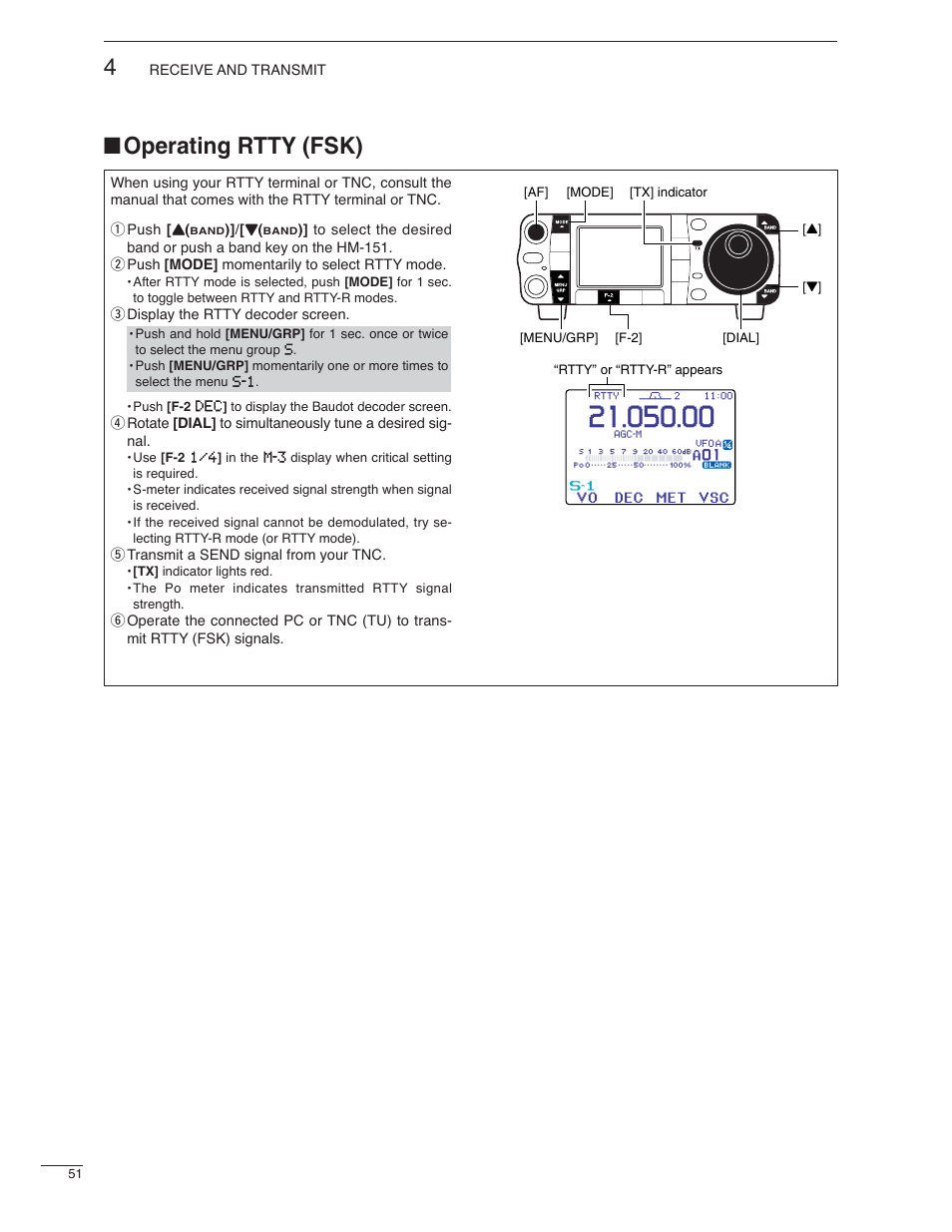 Operating rtty (fsk) | Icom IC-7000 User Manual | Page 60 / 166