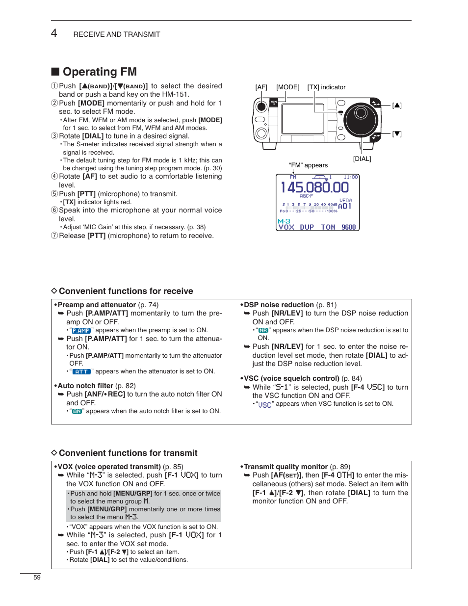 Operating fm | Icom IC-7000 User Manual | Page 68 / 166