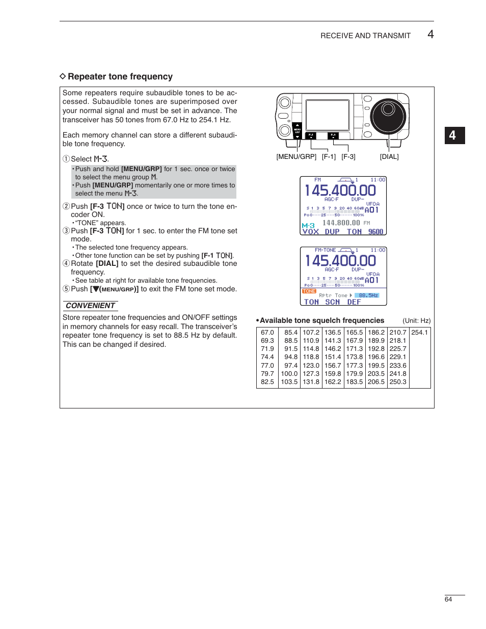 D repeater tone frequency | Icom IC-7000 User Manual | Page 73 / 166