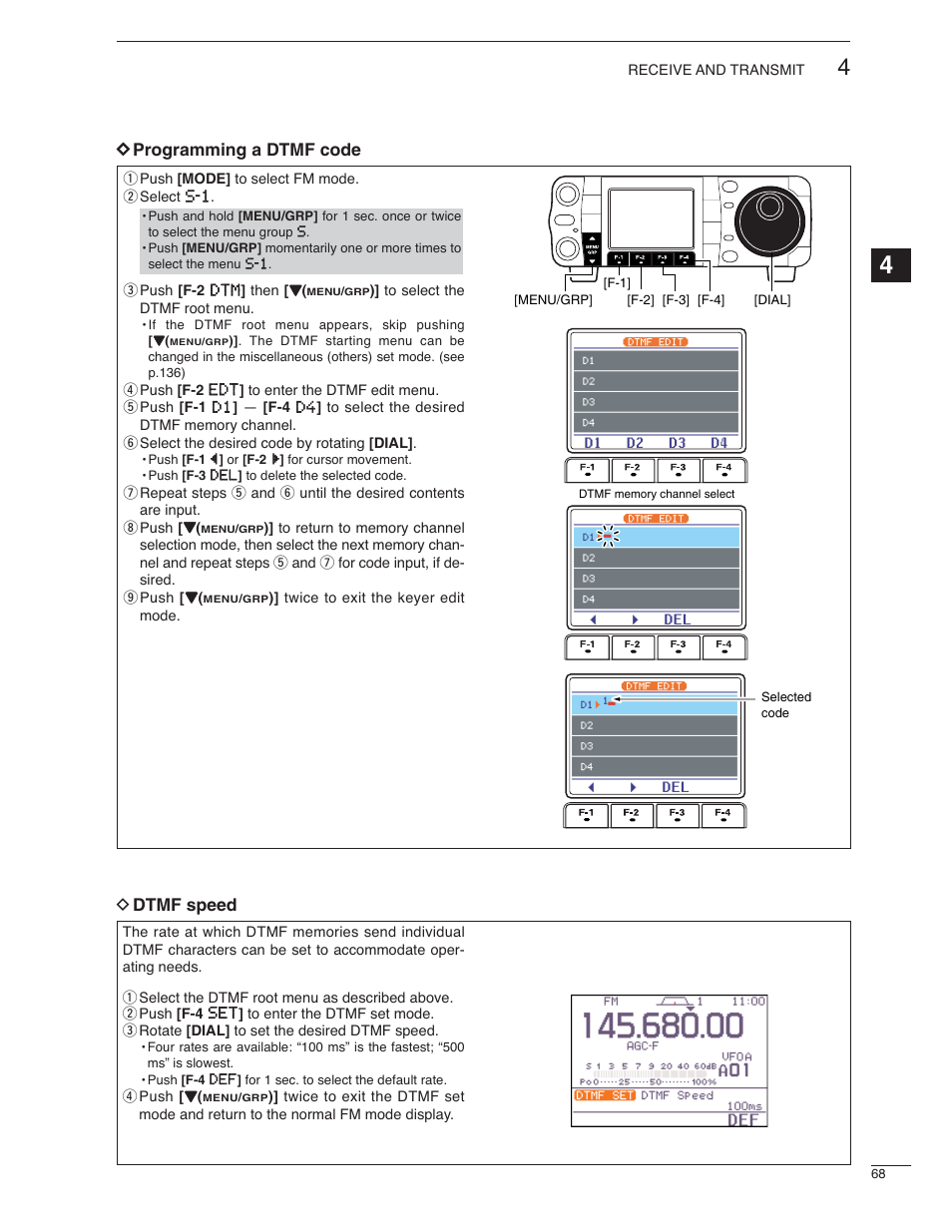 D programming a dtmf code, D dtmf speed | Icom IC-7000 User Manual | Page 77 / 166