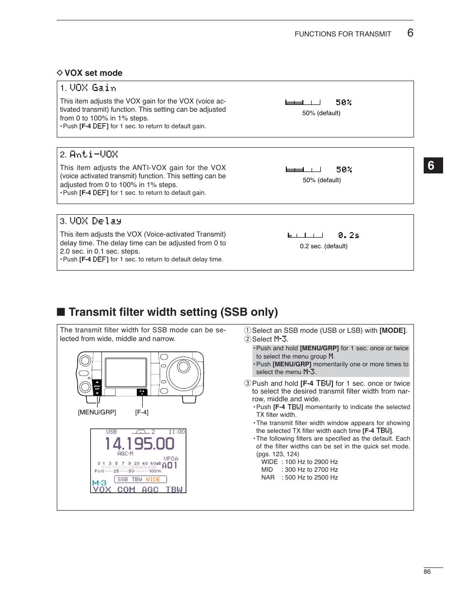 Transmit filter width setting (ssb only) | Icom IC-7000 User Manual | Page 95 / 166