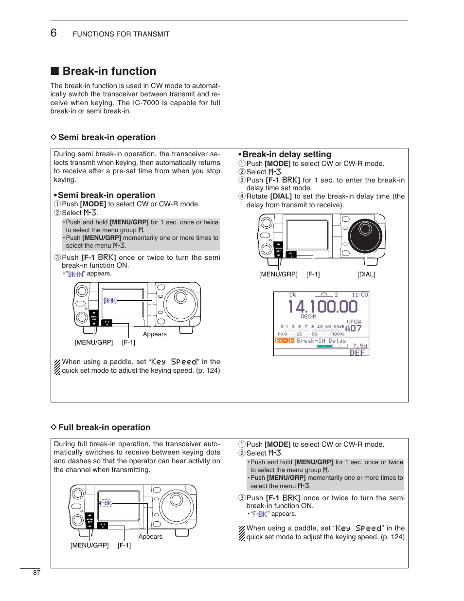 Break-in function | Icom IC-7000 User Manual | Page 96 / 166