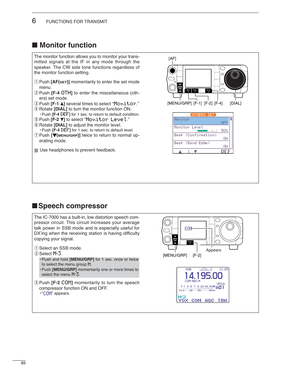 Speech compressor ■ monitor function | Icom IC-7000 User Manual | Page 98 / 166