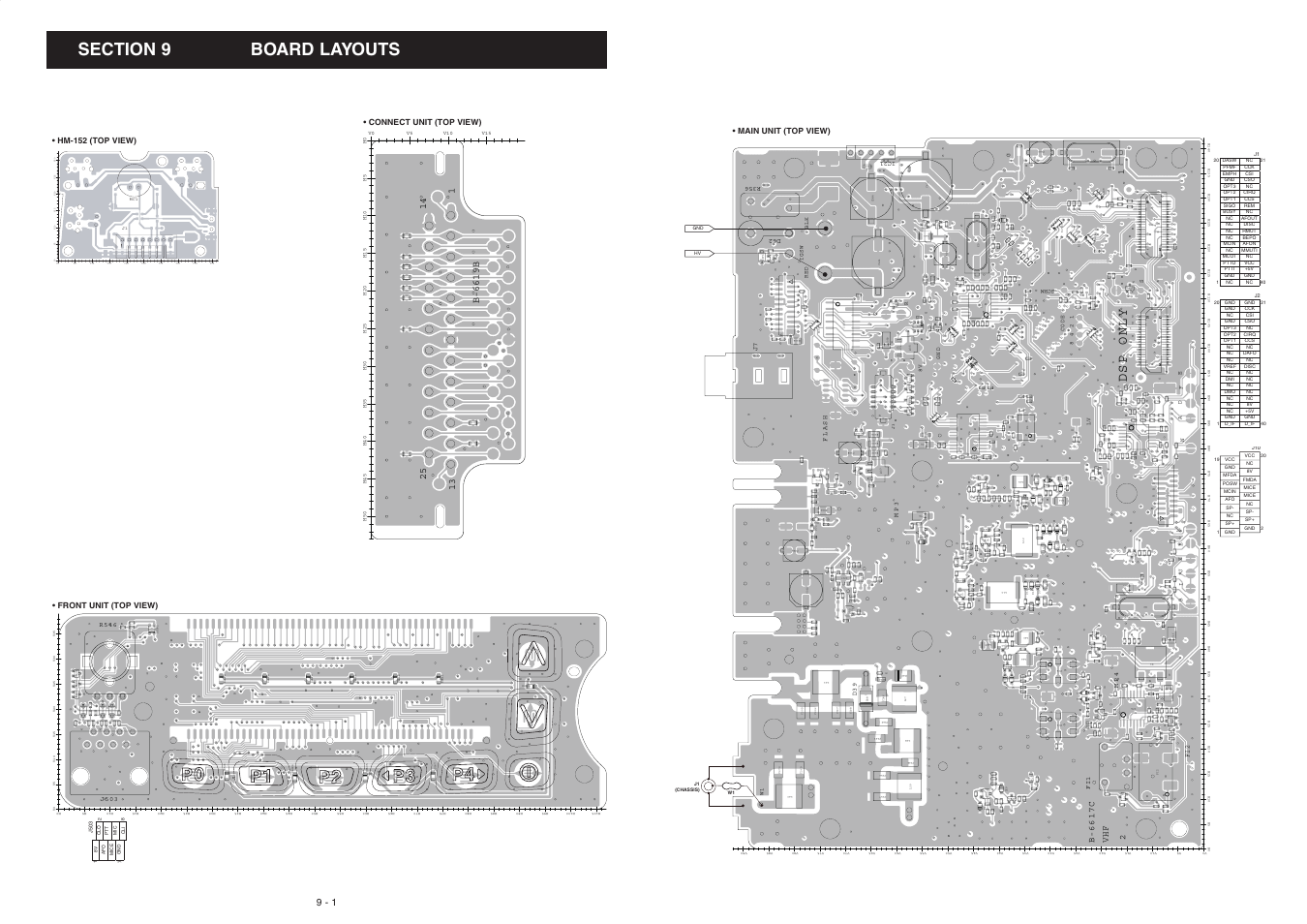 Board layouts, Fh v c 7 1 6 6 - b, Front unit (top view) | 93 d, 1i f 2 i f, Ic21, R356, 4 p m, 30 5 j, 64 5 r | Icom IC-F5061 User Manual | Page 28 / 36