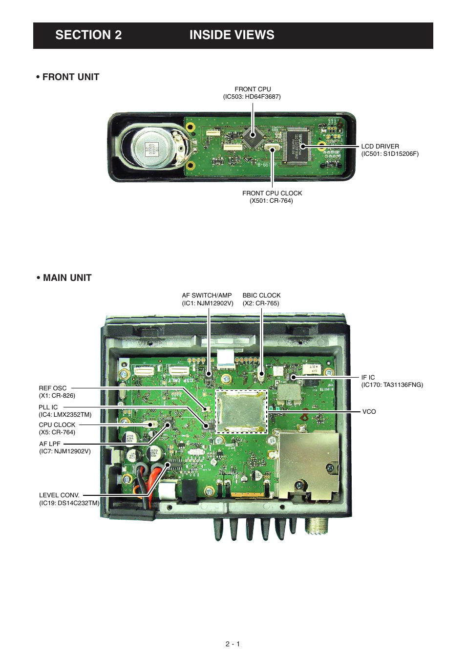 Inside views, Front unit • main unit | Icom IC-F5061 User Manual | Page 5 / 36