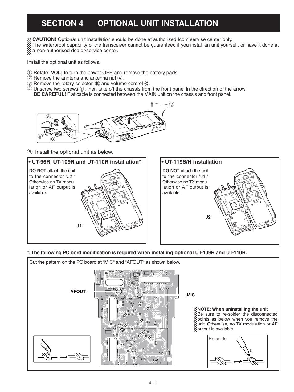 Optional unit installation | Icom IC-F3061S User Manual | Page 43 / 72