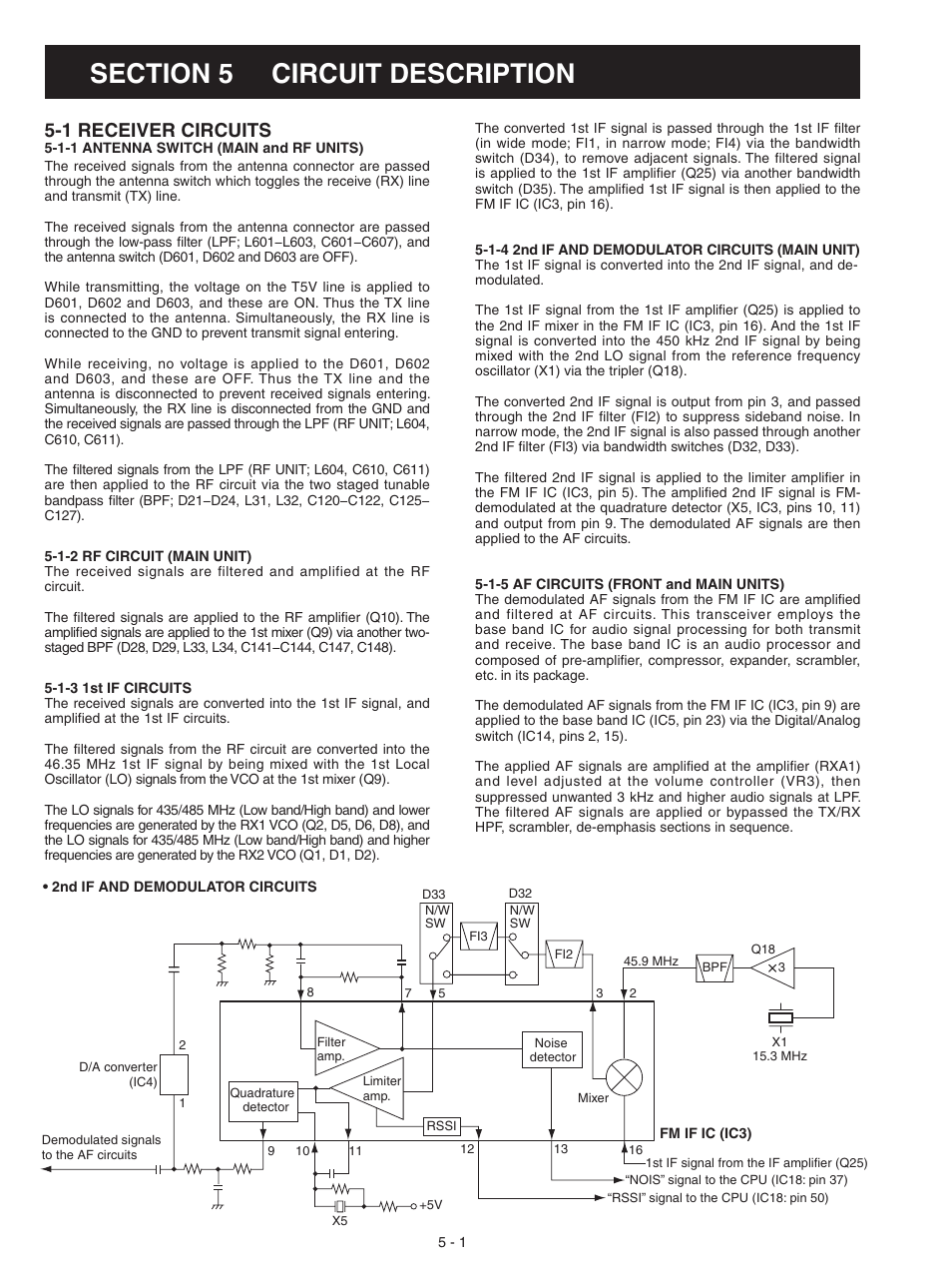 Circuit description, Receiver circuits, 1 receiver circuits | Icom IC-F3061S User Manual | Page 44 / 72