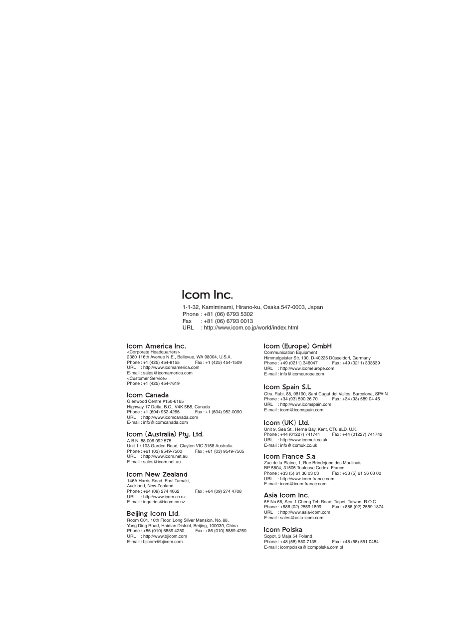 Address | Icom IC-F3061S User Manual | Page 71 / 72