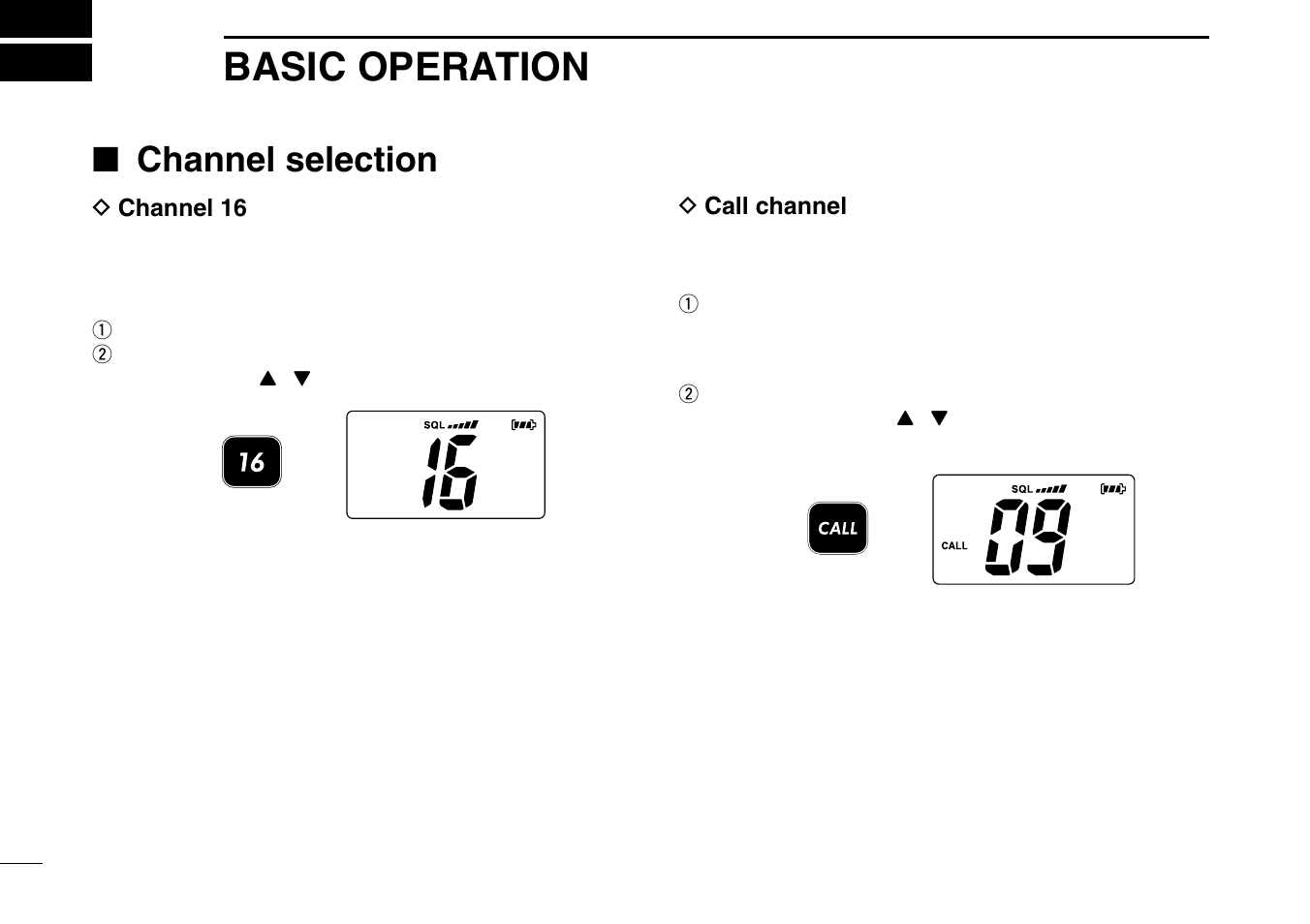 Basic operation, Channel selection | Icom IGM1600 User Manual | Page 12 / 32