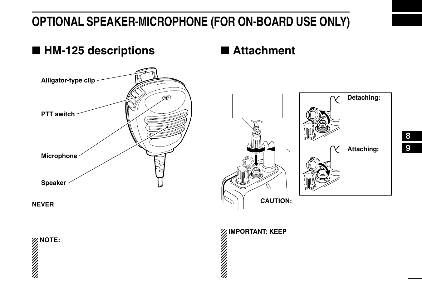 Hm-125 descriptions, Attachment | Icom IGM1600 User Manual | Page 27 / 32